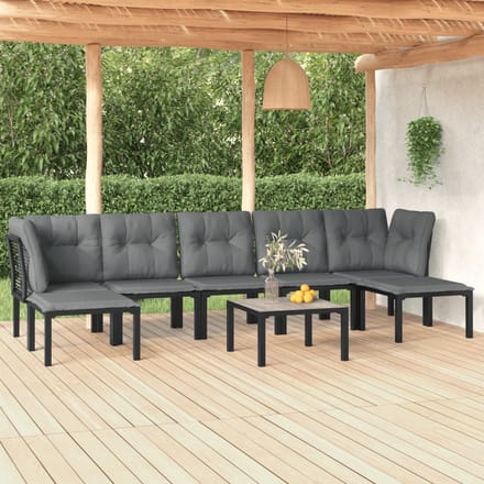 vidaXL - 8-delige - Loungeset - poly - rattan - zwart - en - grijs