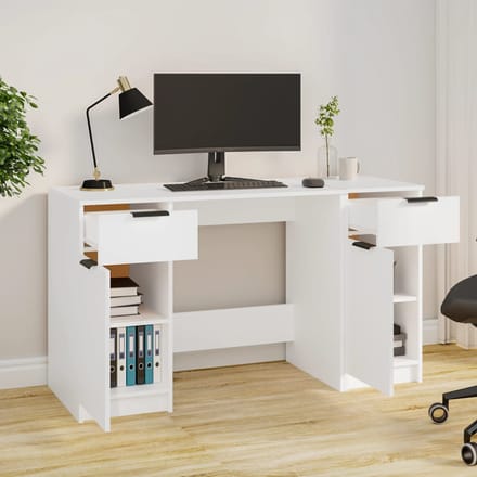 vidaXL - Bureau - met - bijzetkast - bewerkt - hout - wit