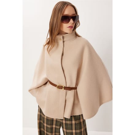 Geknoopte Gabardine Losse Fit Jas met Halve Col