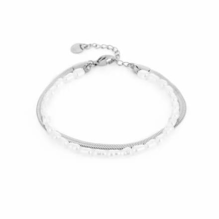 Bijoutheek Armband (Sieraad) Glad Schakel En Parels Zilver
