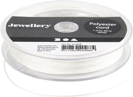 Polyester koord, dikte 1 mm, wit, 50 m/ 1 rol