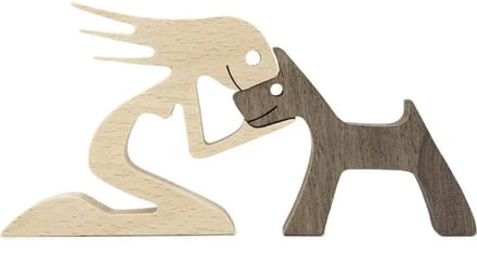 Houten beeldje - Vrouw en hond- Model 14