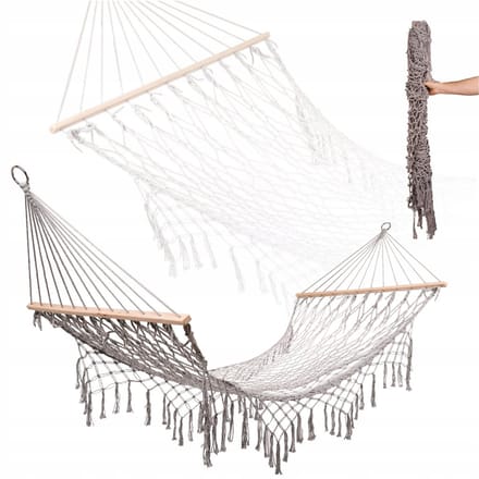 Boho Hangmat met Franjes - Grijs, 200cm - Ontspanning in de Tuin