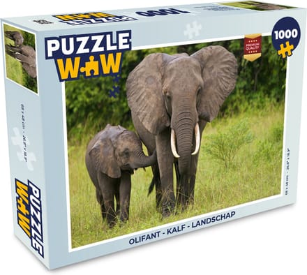 Puzzel Olifant - Kalf - Landschap - Legpuzzel - Puzzel 1000 stukjes volwassenen