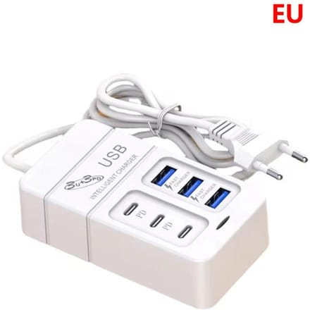 6-poorts USB-snellaadstation 35W PD Type C snellaadwandladers USB-hubadapter EU-VS-stekker white