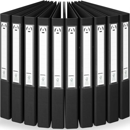 ACROPAQ 10x Ringmap A4 - Ringbanden A4 met 2 ringen, Inclusief rugetiketten, Capaciteit 200 vellen, Rugbreedte 4 cm, Zwart - Map 2 ringen, Mappen, Meerkleurig