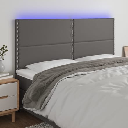 vidaXL Hoofdbord LED 200x5x118/128 cm kunstleer grijs