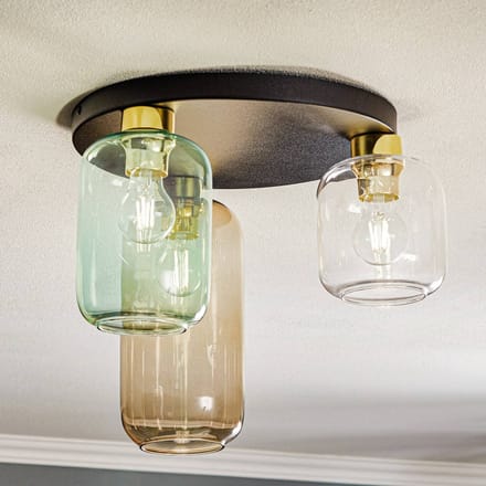 TK Lighting Plafondlamp Marco Green, 3-lamps helder/groen/bruin