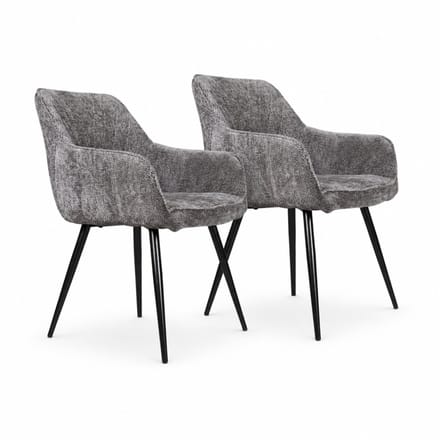 DS4U® - Flavio eetkamerstoel - Set van 2 - Donkergrijs - Velvet - Met armleuning
