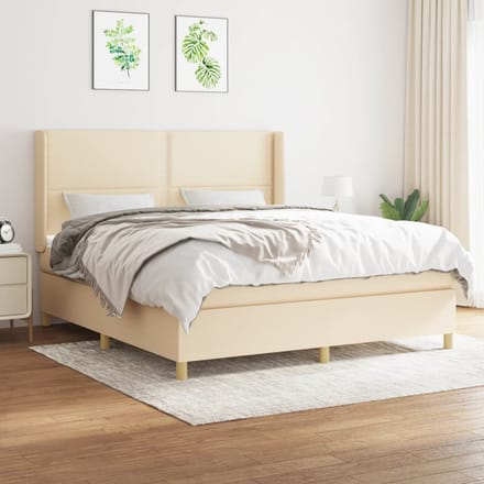 vidaXL - Boxspring - met - matras - stof - crèmekleurig - 180x200 - cm