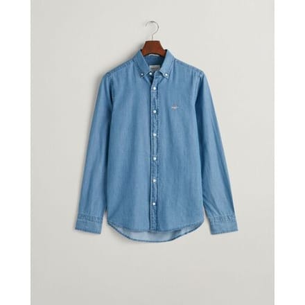 Gant Overhemd Slim Indigo Chamrbray Semi Light Blue / male