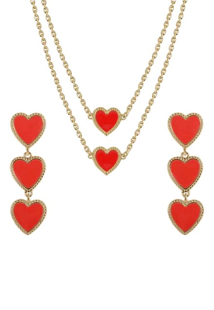 Maeva Red Heart Set Oorbellen, Armband & Ketting