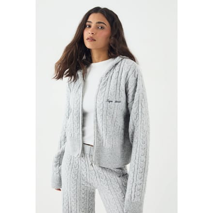 Dames DSGN Studio Kabelgebreide Hoodie met Rits | Ash Grey | Maat: 2XL