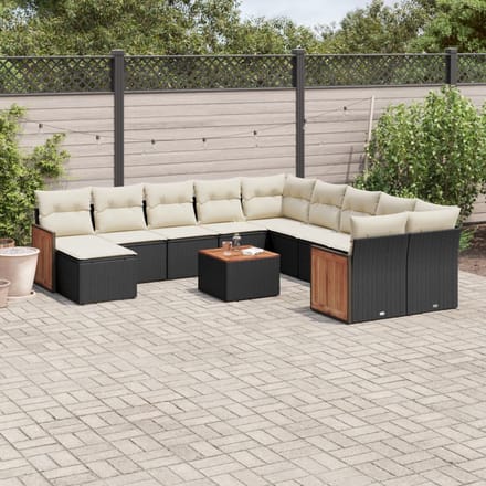 vidaXL - 12-delige - Loungeset - met - kussens - poly - rattan - zwart
