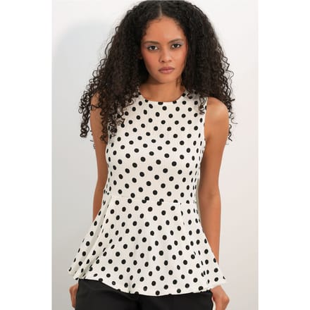 Gestippelde Mouwloze Crêpe Blouse