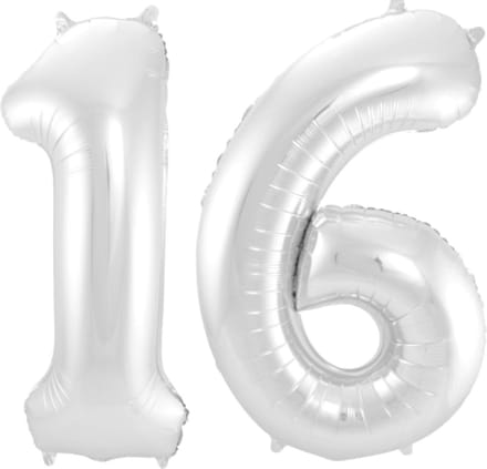 Ballon Cijfer 16 Jaar Zilver 36Cm Verjaardag Feestversiering Met Rietje