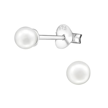 Joy|S - Zilveren parel oorbellen - 4 mm - wit