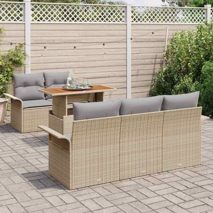vidaXL - Tuinbank - Set - 6 - st - Beige - en - Lichtgrijs - poly - rattan