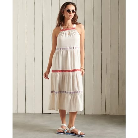 Superdry Sleeveless Embroidered Jurk Beige M Vrouw