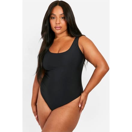 boohoo Dames Plus Tummy Control Scoop Badpak | Zwart | Maat: 54