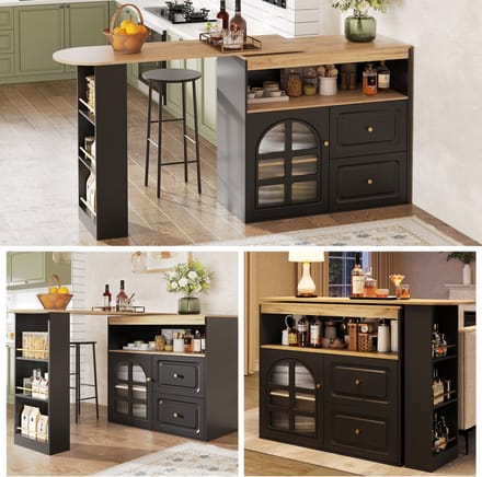 Draaibaar Sideboard - 2 Lades + Open Opbergvak - Modern & Minimalistisch - MDF - Zwart