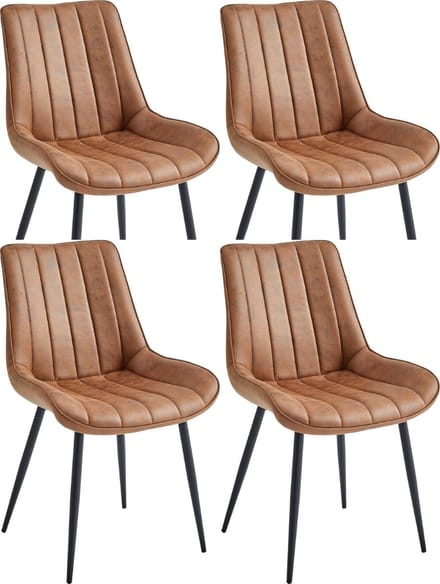 Colenis® - Verta Eetkamerstoel - Set Van 4 - Cognac - Microfiber Stof - Industrieel