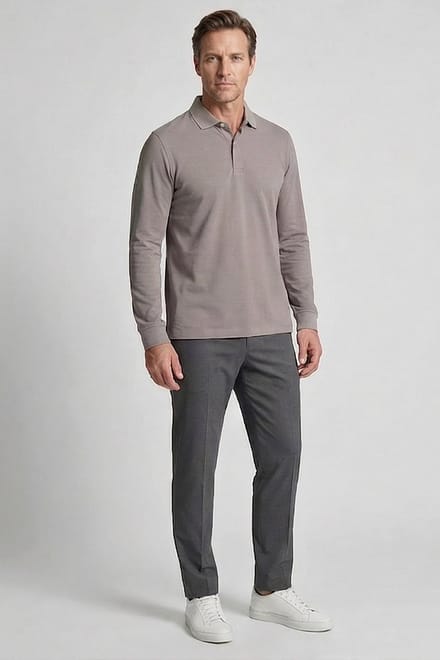 Baileys Polo Long Sleeve Subtle Two-Tone Stone Grey / male