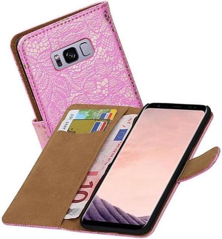 Lace Bookstyle Wallet Case Hoesjes Geschikt voor Samsung Galaxy S8 Plus Roze