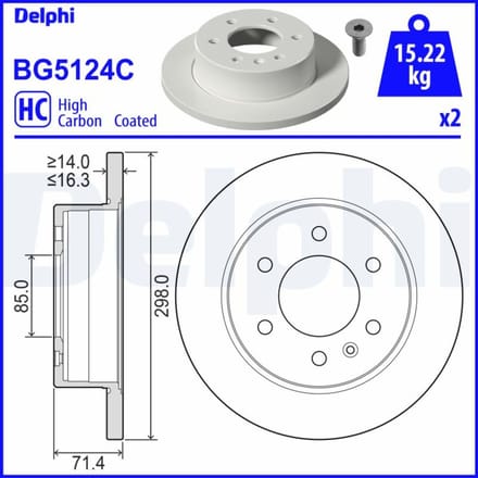Remschijven DELPHI BG5124C achter, volledig, sterk gecarboniseerd, 2 Stuk