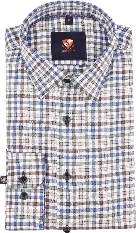 Suitable Overhemd Bruin Ruiten - Maat 40 - Heren - Casual Shirt