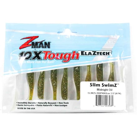 Zman Soft Lure Slim SwimZ 2,5 Inch 8/Pack Middernachtolie (3080)