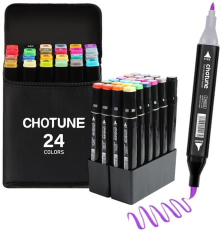 Chotune 24 kleuren Alcohol Markers Brush & Fine + etui