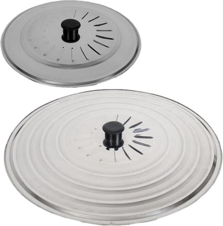 Gerimport Set 2x stuks universele spatdeksels - pannendeksels - rvs - met stoomuitlaat - Dia 30 en 40 cm