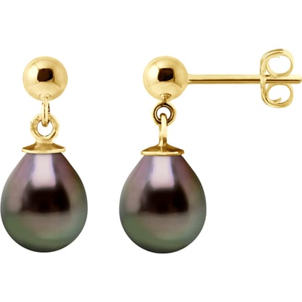 Dangle Oorbellen Tahitian parels 8-9 mm Pears - Yellow Gold