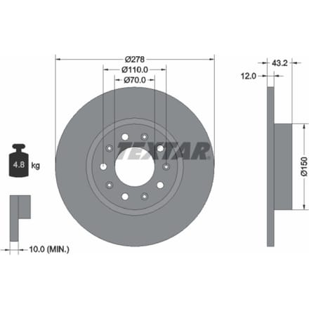 Remschijf TEXTAR 92221003 achter, compleet, 1 stuk
