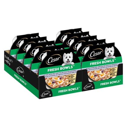 Voordeelpakket: 20x85g Cesar Fresh Bowls eend in saus natvoer voor honden