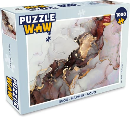 Puzzel Rood - Marmer print - Goud - Legpuzzel - Puzzel 1000 stukjes volwassenen