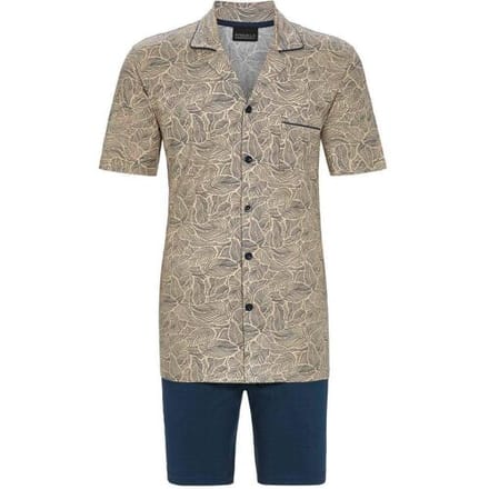 Ringella Heren doorknoopshortama bladeren karamel Beige man 48