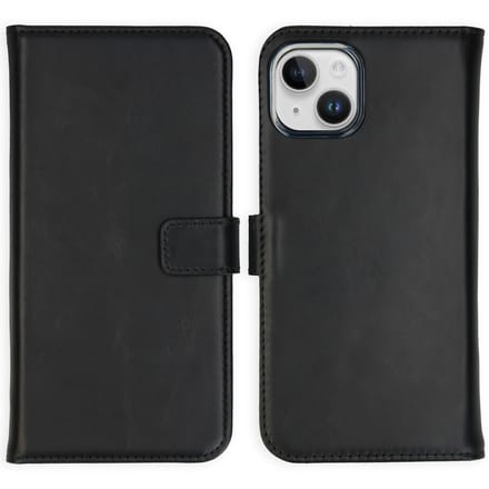Selencia Hoesje - Geschikt voor Apple iPhone 15 Plus - Echt Lederen Bookcase - Zwart