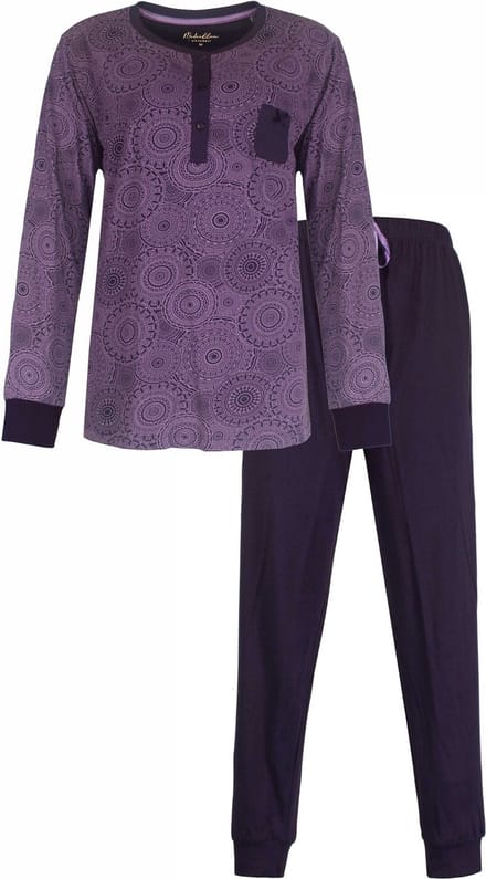 Medaillon Dames Pyjama - Katoen - Polo Sluiting - Paars - Maat S