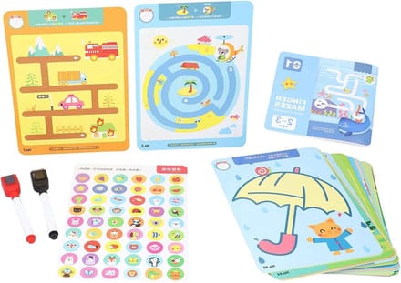 Doolhof Werkboek - Puzzelboek Kinderen - Motorische Ontwikkeling - Uitwisbare Pen - 22 x 16 cm - Multicolor