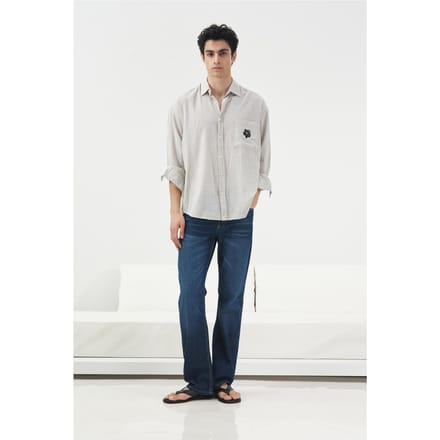 Regular Fit Lange Mouw Velours Shirt met Zak