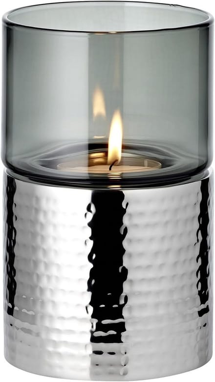 Theelichthouder - Windlicht Kaarshouder - Sfeerverlichting Creëren - Donker Glas Gehamerd - 18 cm hoog - Donker