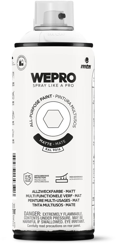 Spuitbus Ral 9016 Wit Mat MTN WEPRO ALL-PURPOSE PAINT 400ML