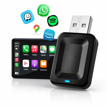 Mini 2-in-1 CarPlay Dongle - Draadloos CarPlay & Android Auto - Android Auto Dongle - Wireless Carplay - Incl. USB-C Adapter