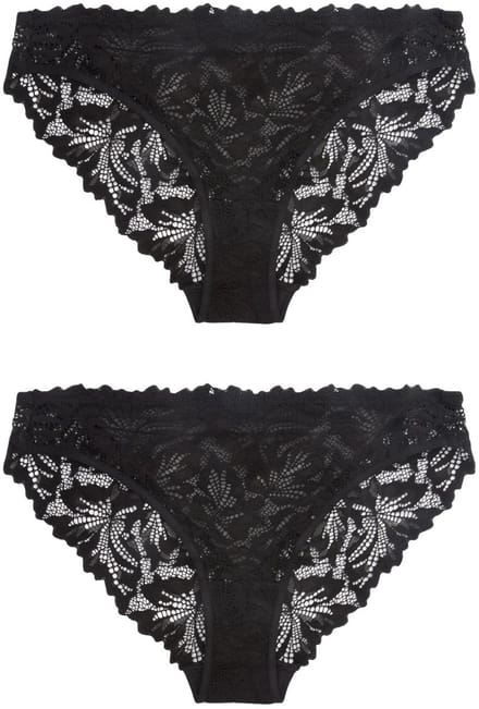 Next - Dames - Set van 2 hoog uitgesneden kanten Ultimate Comfort slips - Zwart