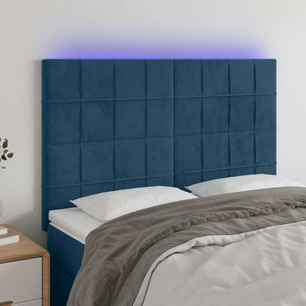 vidaXL - Hoofdbord - LED - 144x5x118/128 - cm - fluweel - donkerblauw