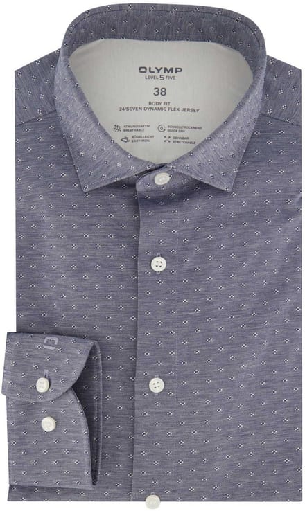 Katoenen Olymp overhemd geprint blauw body fit
