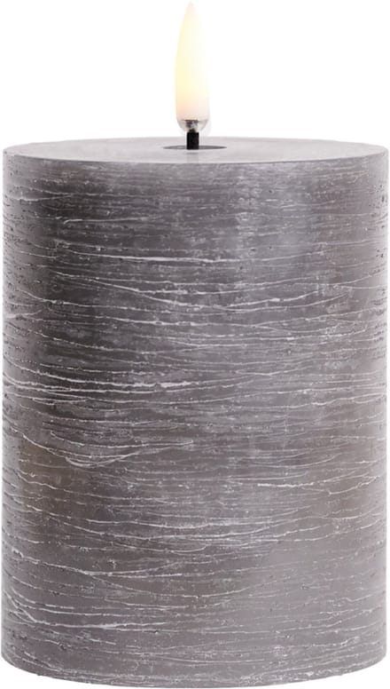 Led Kaars GRIJS  Uyuni - GREY Led kaars - 3D VLAM - LED Metallic GREY Pillar Candle - 7,5 x Hoogte 10 cm