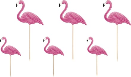 PARTYDECO - 6 flamingo prikkers 23 cm voor taarten